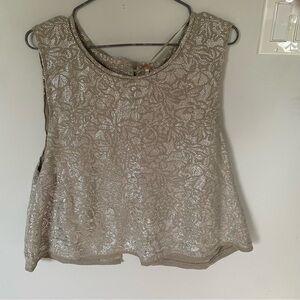 Free People Women’s Knit Metallic Tank Top Button Slit Back Size Large